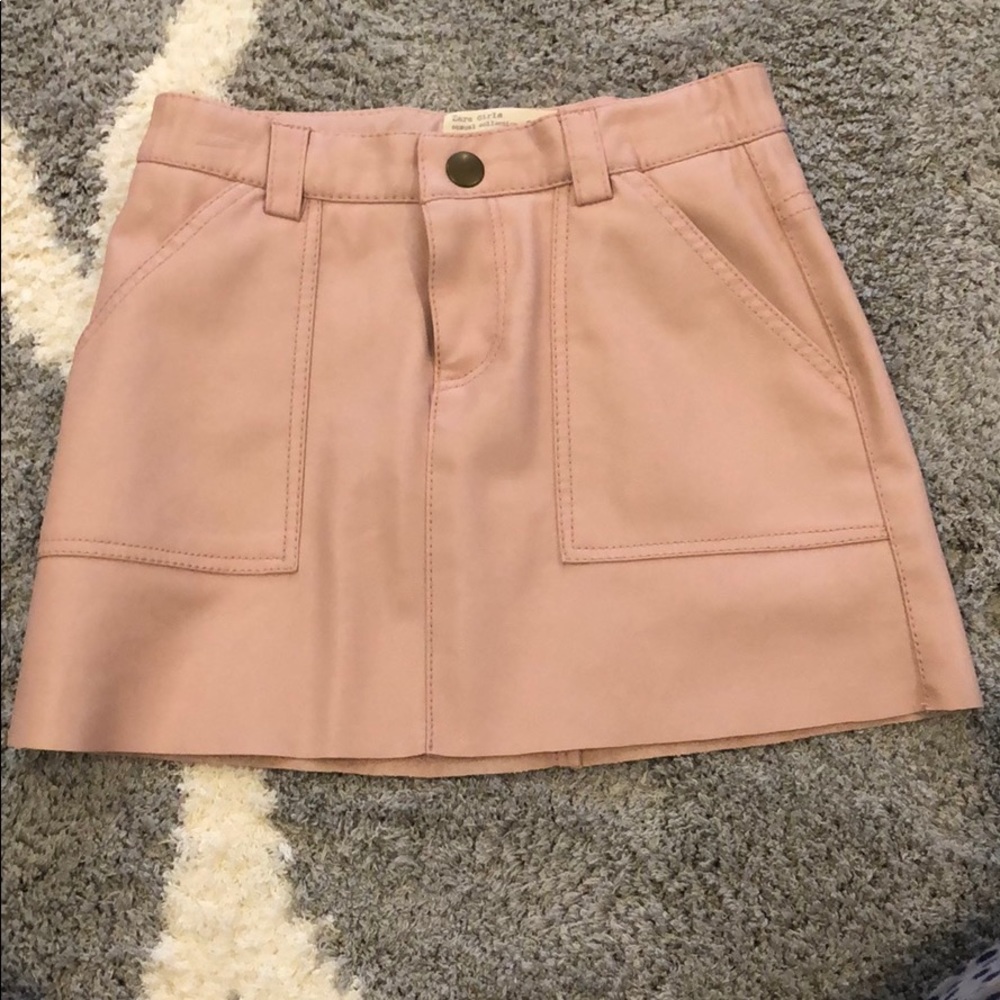 Zara girls pink faux leather skirt